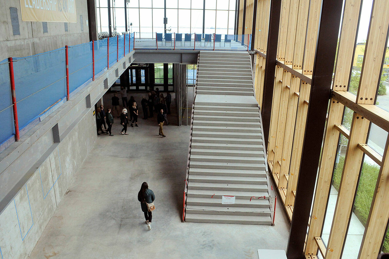 Keith Thorpe/Peninsula Daily News
A grand staircase rises from the lobby of the Field Hall Arts & Events Center.