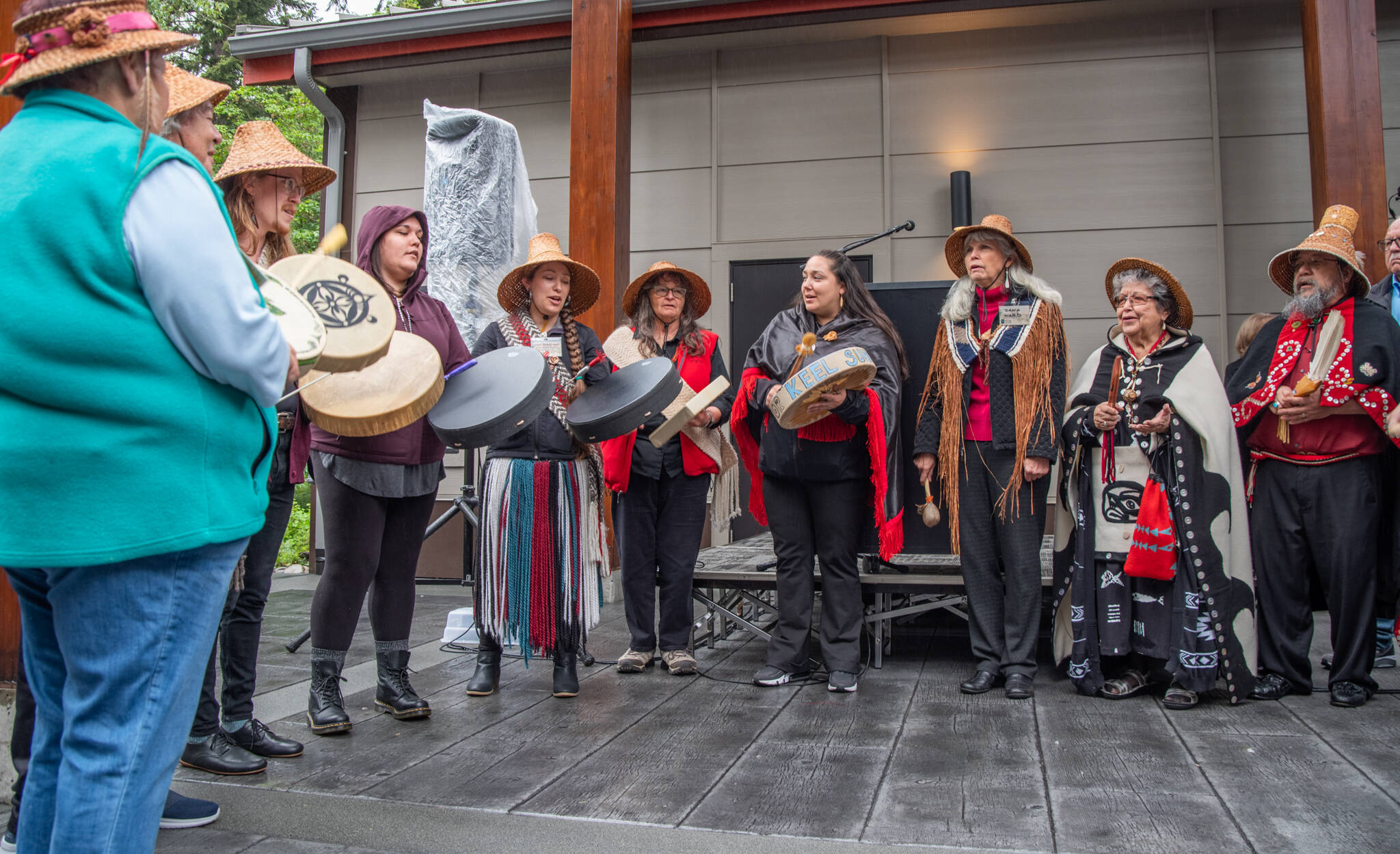 The Jamestown S’Klallam Tribe blesses the expanded Dungeness River Nature Center. (Emily Matthiessen/Olympic Peninsula News Group)