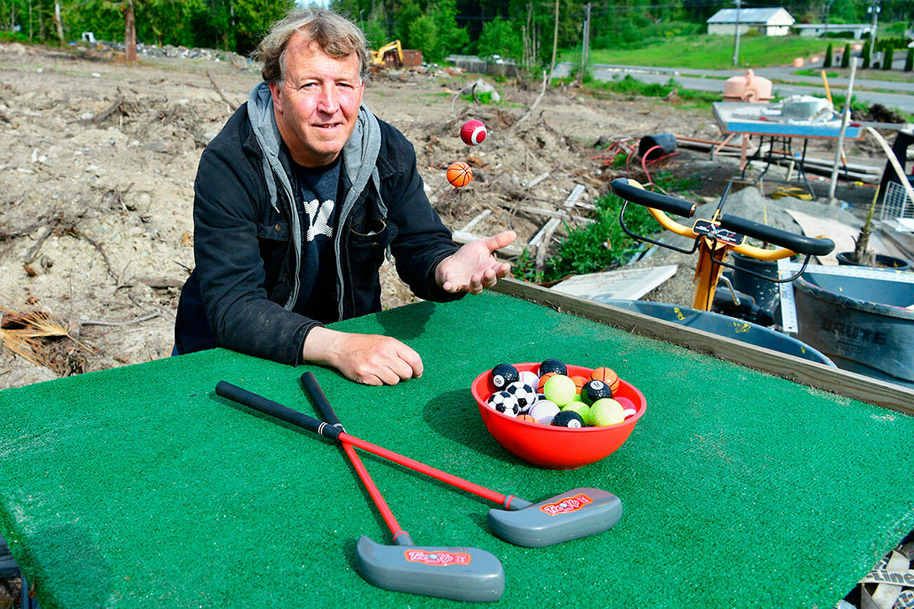Richard Moon and his wife Janice plan to construct two 18-hole mini-golf courses — one for families, one for adults — on acreage off South Barr Road and U.S. Highway 101 eight miles east of Port Angeles. Moon expects the courses to open in summer 2023 or 2024. (Paul Dunn/Peninsula Daily News)