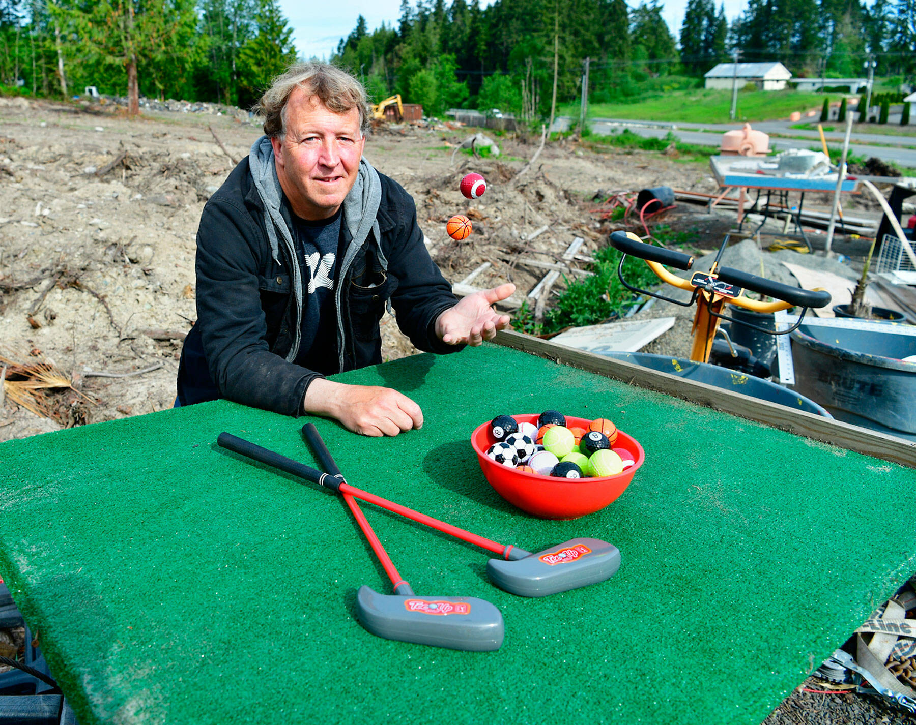 Richard Moon and his wife Janice plan to construct two 18-hole mini-golf courses — one for families, one for adults — on acreage off South Barr Road and U.S. Highway 101 eight miles east of Port Angeles. Moon expects the courses to open in summer 2023 or 2024. (Paul Dunn/Peninsula Daily News)