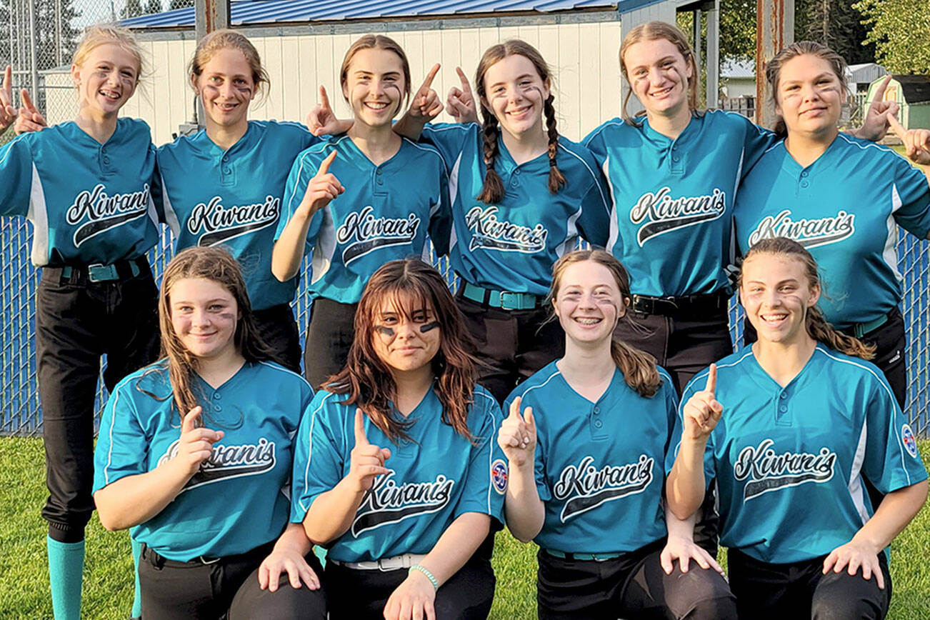 Kiwanis claimed the North Olympic Baseball and Softball 16U softball title Wednesday night with a 9-4 win over KONP. 
Team members are, back row from left, Kiana Grippo, Becca Manson, Maryrose Halberg, Hannah Hairell, Mya Hartman, Angelica Sullivan, front row Abby Rudd, Natalie Thompson, Lily Thomas, Kennedy Rognlien and catcher Alexis Perry lying down. 
Kiwanis is coached by Christine Halberg, Casey Rudd and Hannah Hairell.
