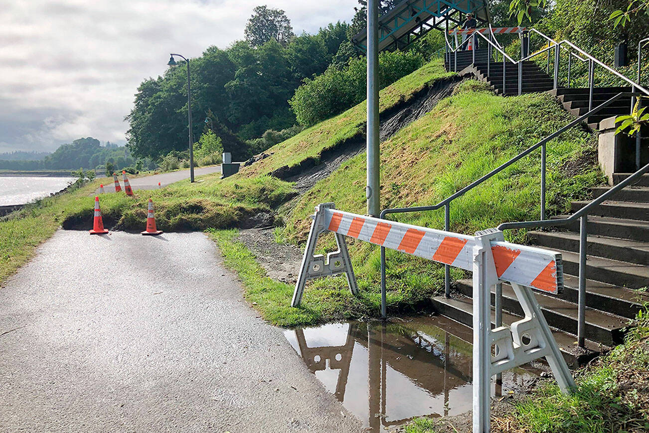 A mudslide has closed the Olympic Discovery Trail and the staircase to the 9/11 Memorial Waterfront park.