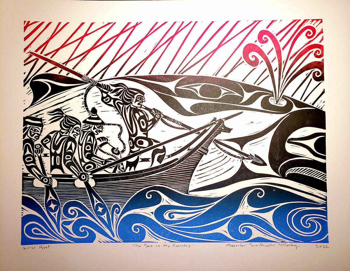 “The Sea is My County” is a llinocut made by McCarty.