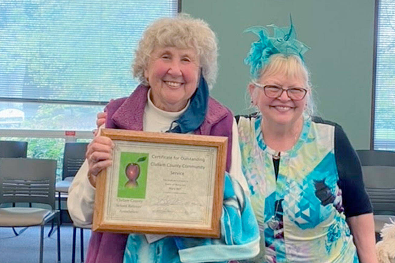 Mary Bell was recently awarded the 2022 Community Service Award from the Clallam County School Retirees Association. 

Bell, a retired Sequim school teacher, has served as the association’s Sunshine chair for more than 15 years. 

Pictured are Mary Bell, on left and Lora Brabant.