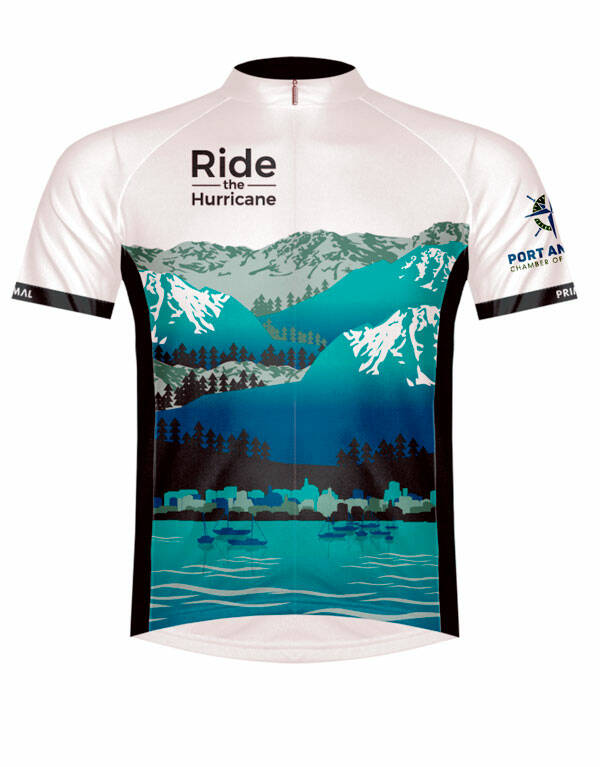 The front side of the 2022 Ride the Hurricane cyclist jersey. Today is the final day to order a jersey for the Aug. 7 ride presented by the Port Angeles Chamber of Commerce.