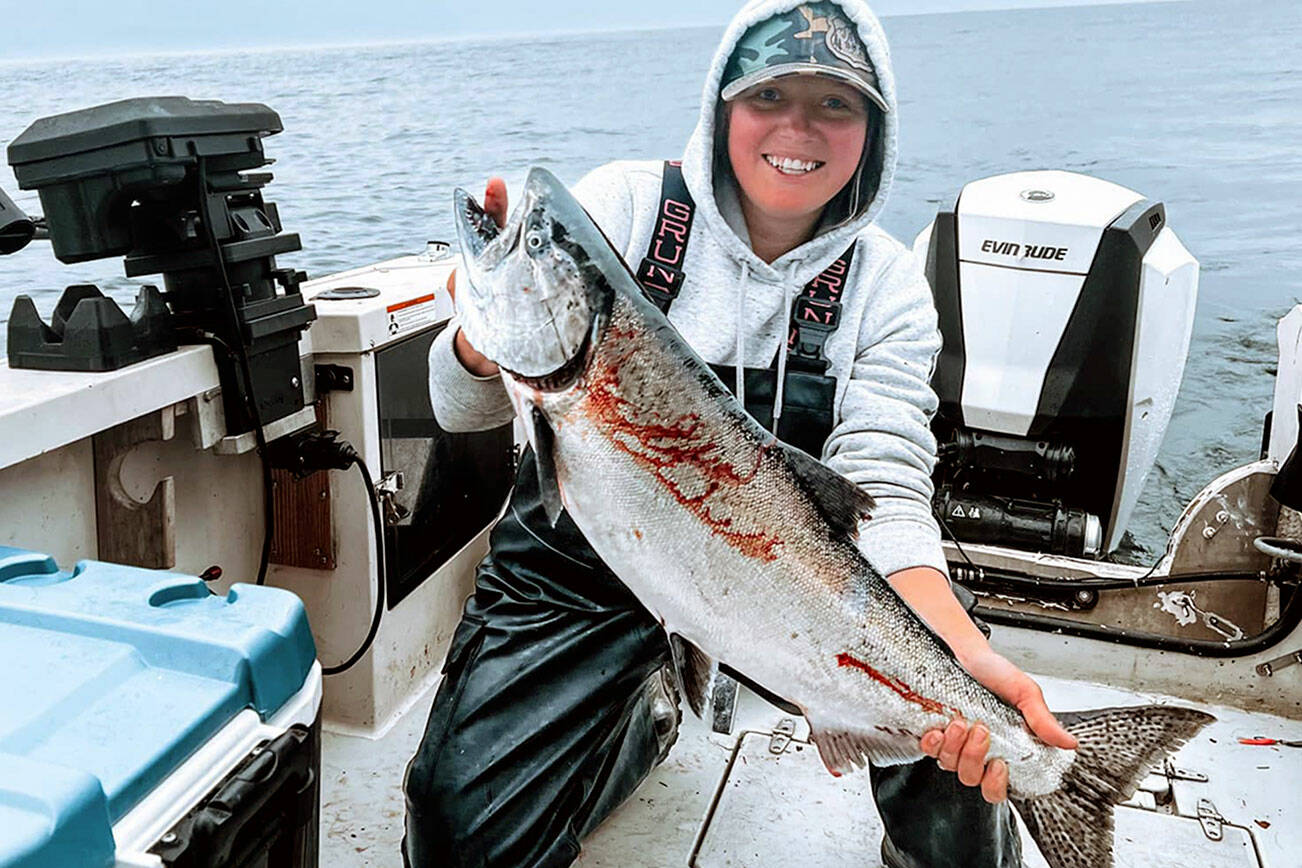 Janell McCullough caught this good-sized hatchery chinook while fishing off of Sekiu over the Marine Area 5 salmon opener last weekend.