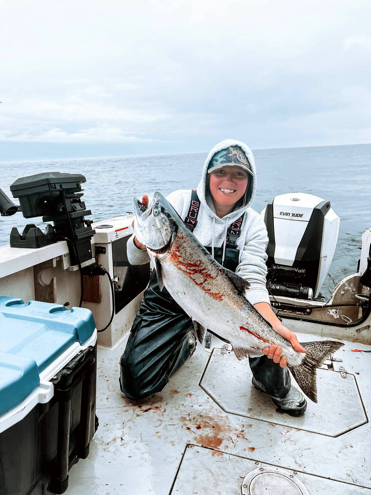 Janell McCullough caught this good-sized hatchery chinook while fishing off of Sekiu over the Marine Area 5 salmon opener last weekend.