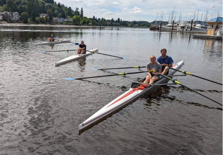 Contributed photo
Olympic Peninsula Rowing Association rowers from left Teig Carlson, Edward Gillespie, Lizzy Shaw and Sean Halberg competed at Budd Inlet this past weekend.