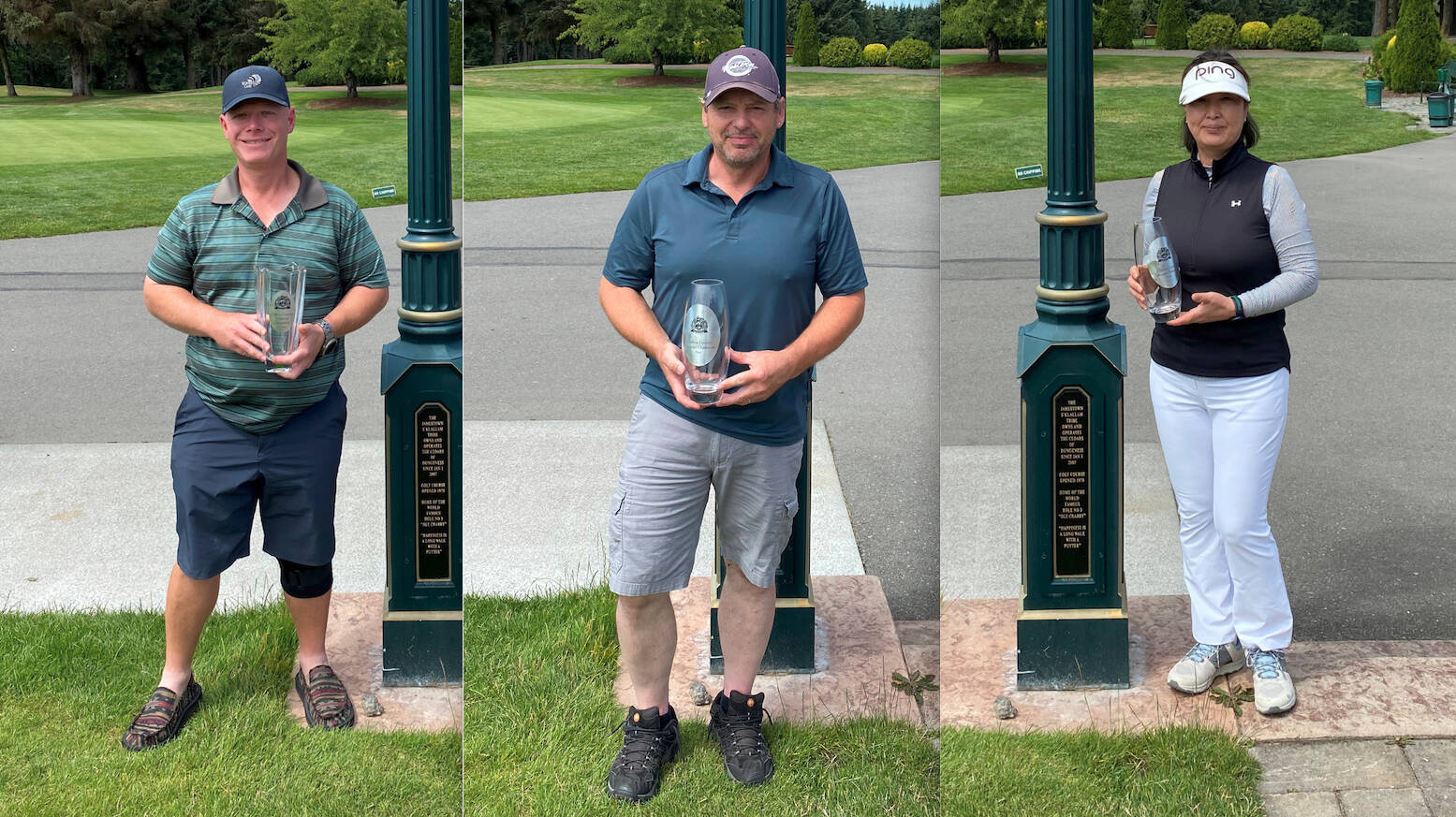 From left, Daniel St. John was the overall gross winner of the Clallam County golf tournament held at Cedars at Dungeness, while Rob Price and Yoon Park tied for the best net score.