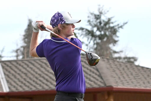 Sequim’s Ben Sweet watches his drive during a match with North Mason at the Cedars at Dungeness in March. Sweet has been named the Peninsula Daily News’ All-Peninsula Golf MVP. (Michael Dashiell/Olympic Peninsula News Group)