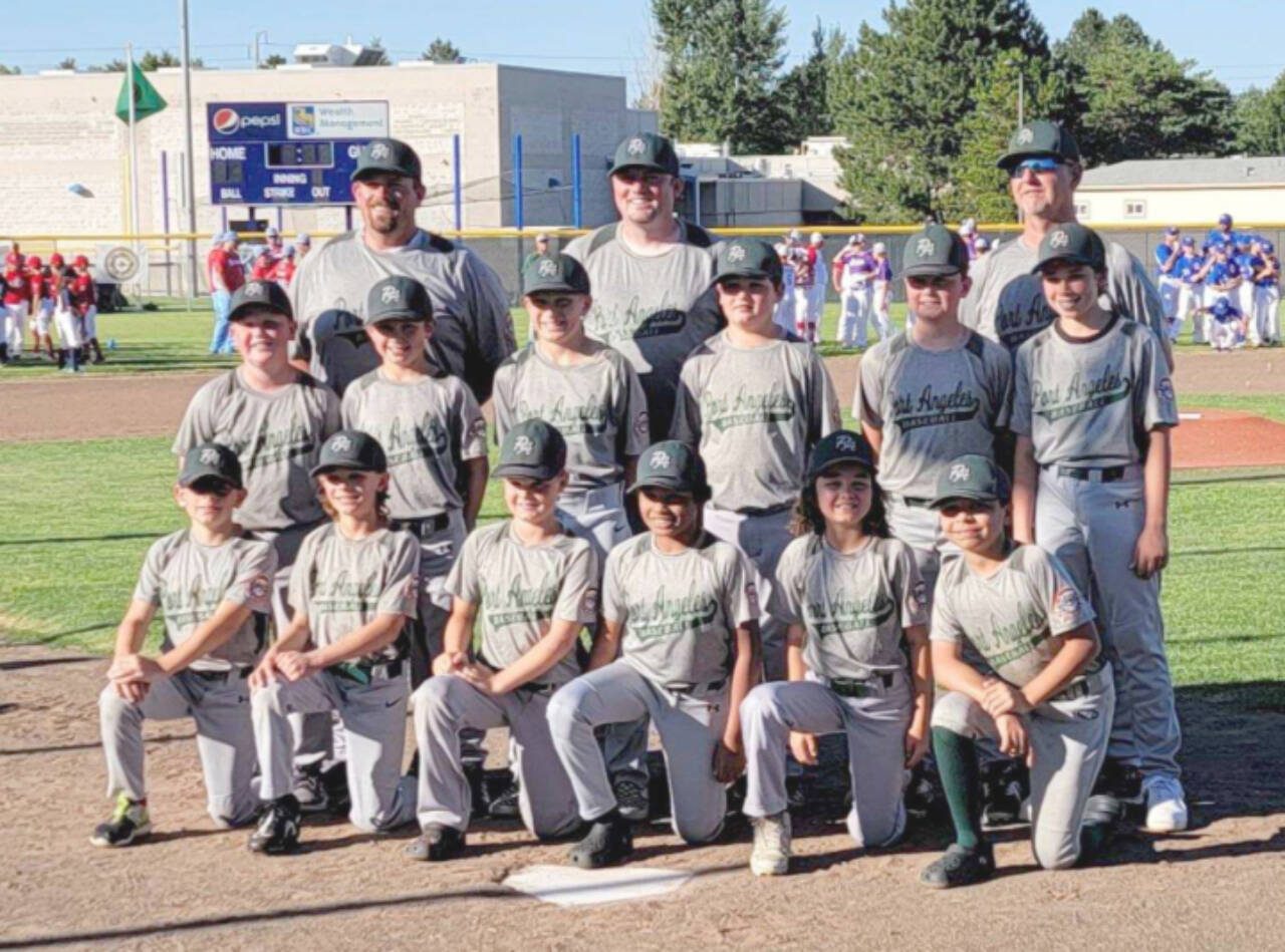 The North Olympic Cal Ripken 10U All-Stars made it to the semifinals of the Pacific Northwest Cal Ripken Regionals and is 18-7-1 on the season. From left, top row, are coaches Evan Kiser and Riley Shea and manager Rob Merritt. From left, middle row, are Cooper Merritt, Noah Kiser, Carson Greenstreet, Gavin Doyle, Liam Shea and Brycen Allen. From left, front row, are Kyler Williams Kalob Helvey, Kade Johnstad, Makai McAfee, JoNathan Charles and Julian Dominguez. Not pictured is Jay Lieberman. (Courtesy photo)