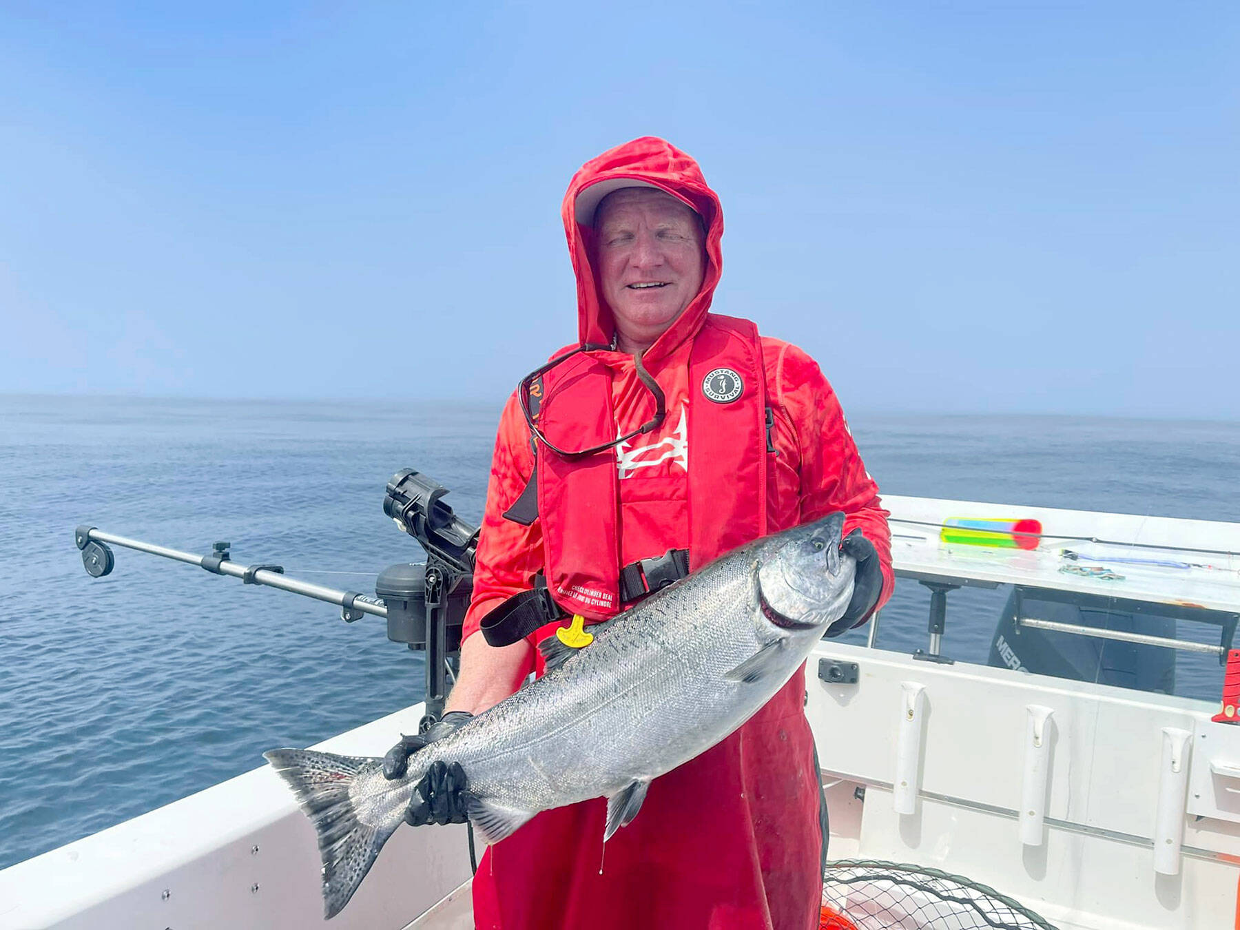 SeaWalker charter skipper Fred Walker caught this good-sized chinook while fishing out of Neah Bay. Upon filetting, the flesh was found to be white, caused by a recessive genetic trait found mainly in kings from the Fraser River north to Alaska.