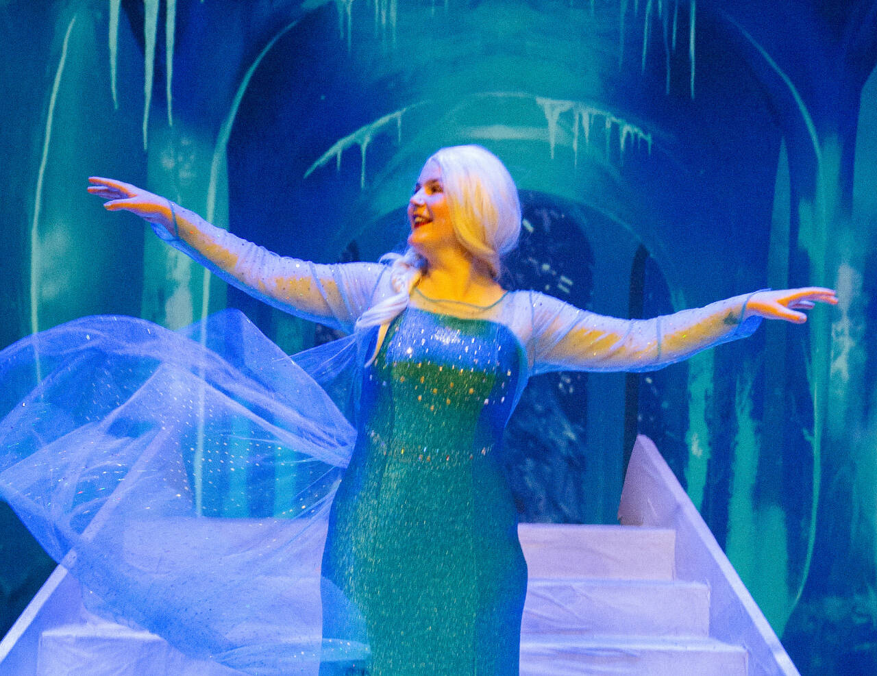 Oliva Wray portrays Elsa in Ghostlight Productions’ upcoming offering of “Frozen Jr.,” set for seven performances at the Sequim High School auditorium. (Bob Spink/Ghostlight Productions)