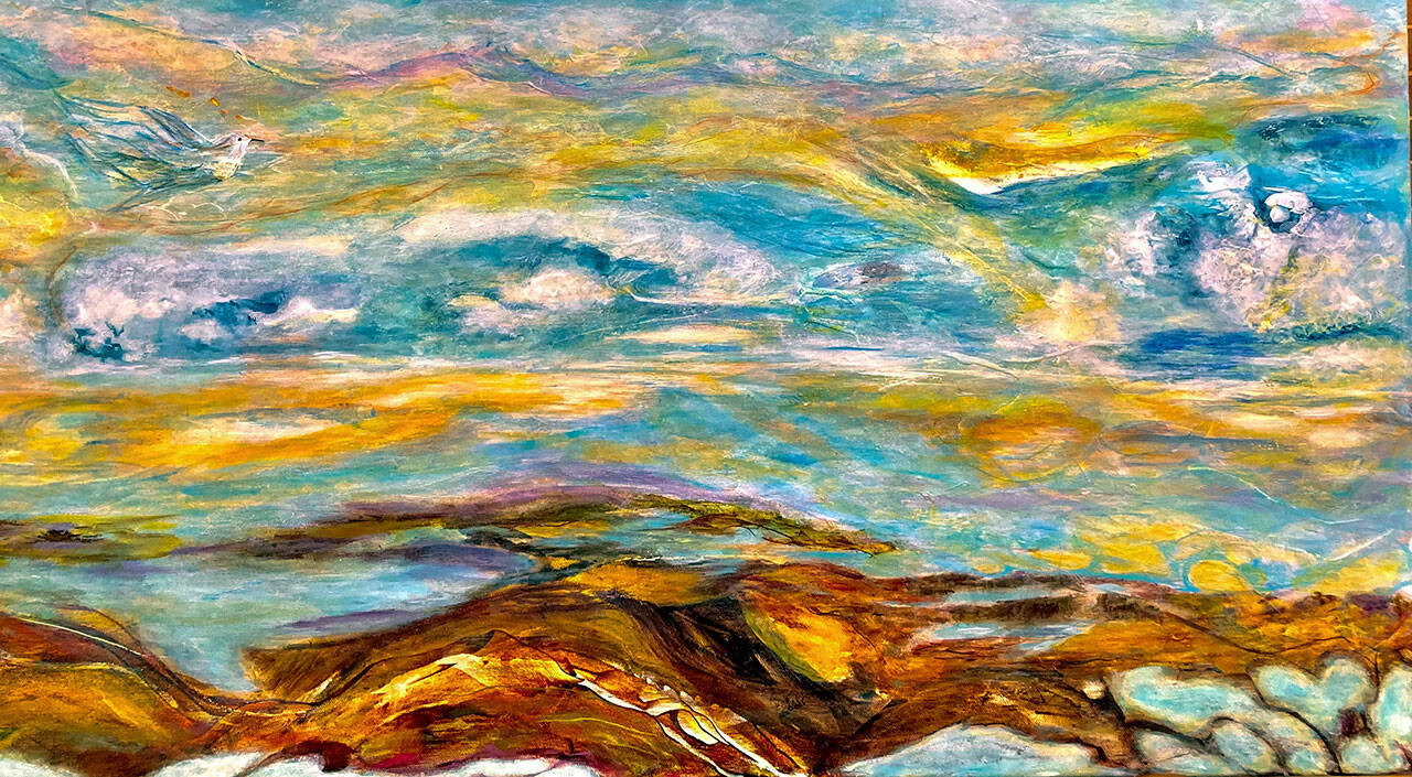 Sally Pfaffs acrylic landscapes are on view at the Port Townsend Gallery.