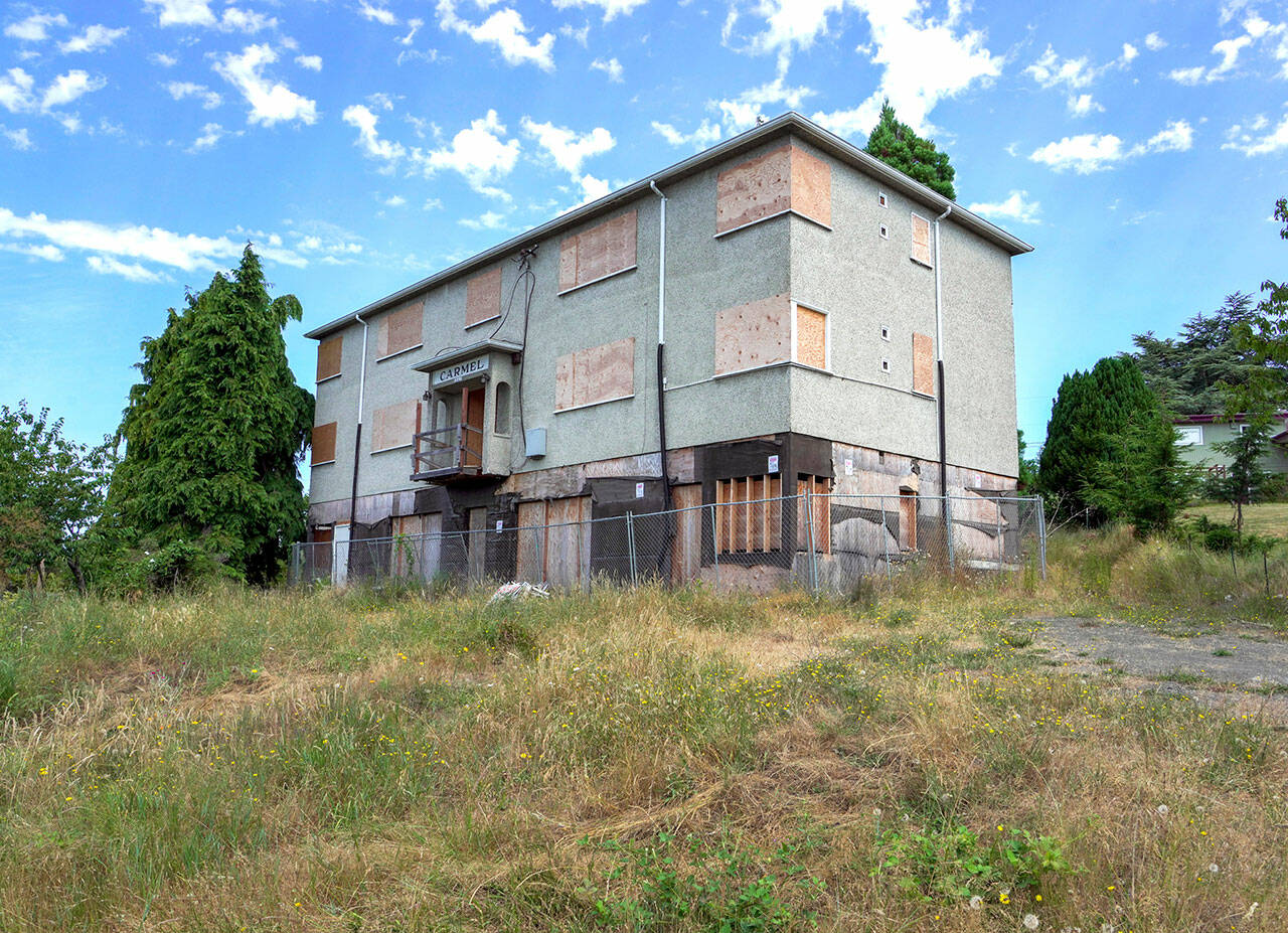 The Port Townsend City Council seeks to sell the Cherry Street property that had been barged over from Canada five years ago to become affordable housing. (Steve Mullensky/for Peninsula Daily News)