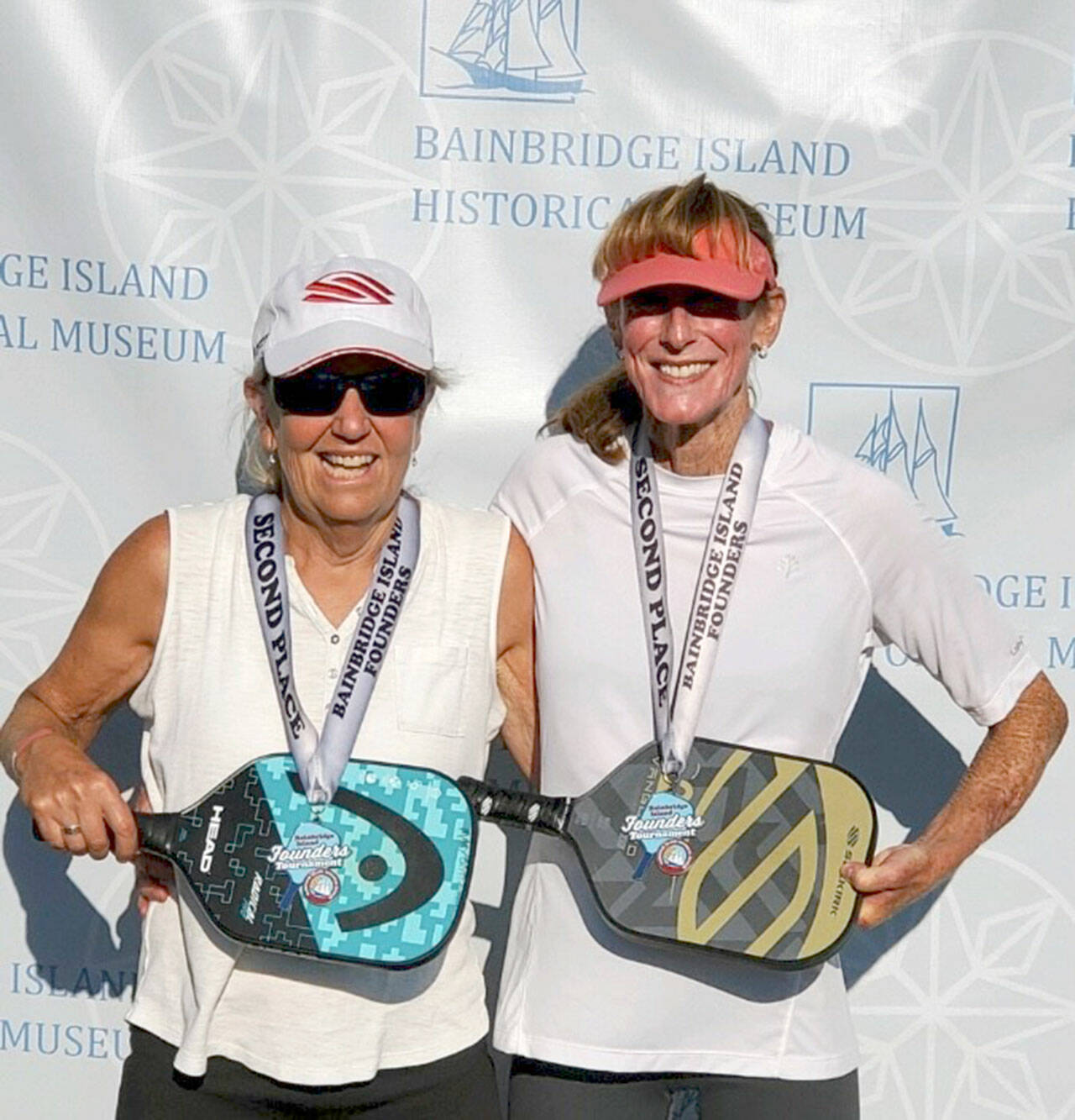Pickleball players Mary Critchlow, left of Port Townsend and Port Angeles’ Colleen Alger earned silver in the 50-plus age group 4.0 at the Bainbridge Island Founders Tournament. Bainbridge Island is known as the birthplace of pickleball.