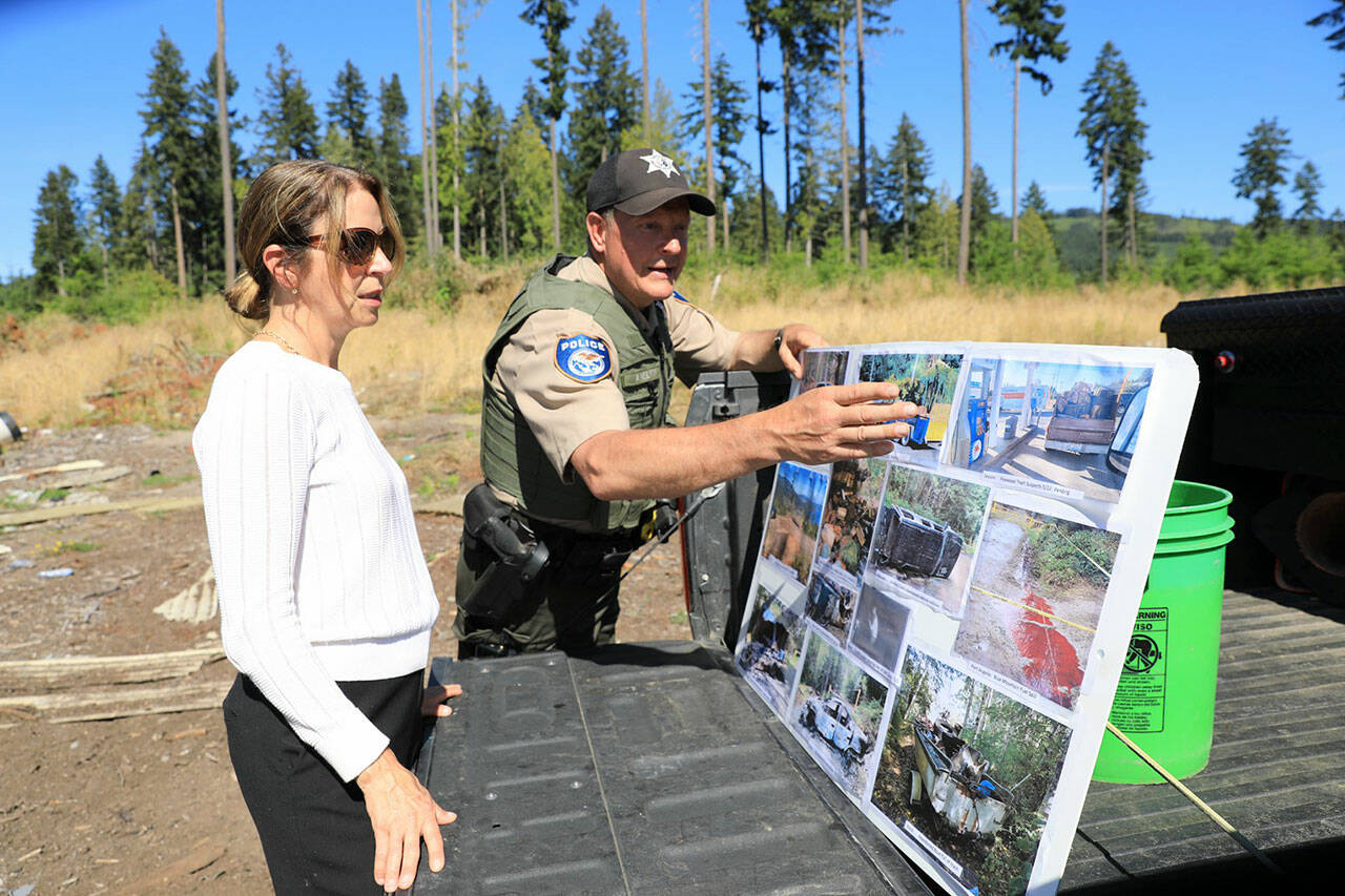 State Department of Natural Resources State Department of Natural Resources Officer Allen Nelson shows State Commissioner of Public Lands Hilary Franz some of the crimes committed or left on public lands during a ride-along with Nelson, the North Olympic Peninsula’s lone DNR Officer, earlier this week.