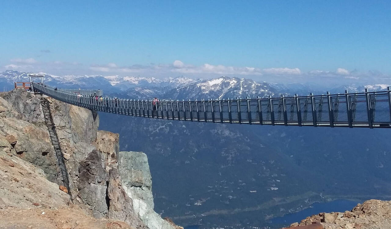 Pierre LaBossiere/Peninsula Daily News
The Cloudraker Skybridge spans a pair of summits at the top of Whistler Peak in British Columbia. It is 430 feet long and sits at 7,160 feet in elevation. It was built in 2018.