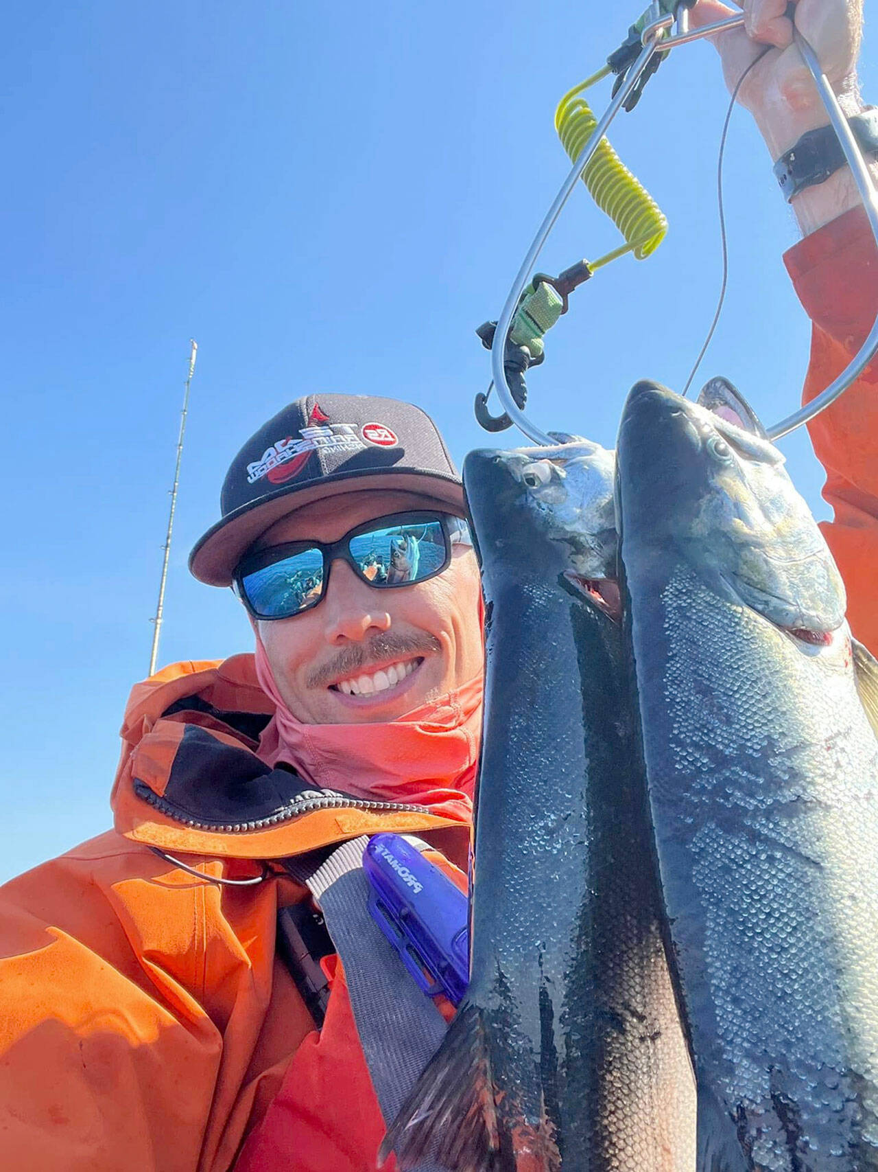 Sequim’s Kyle Kautzman enjoyed an excellent day of fishing near Salt Creek on his Old Town kayak. Kautzman caught a pair of good-sized hatchery coho after spending time releasing a number of kings and lingcod.