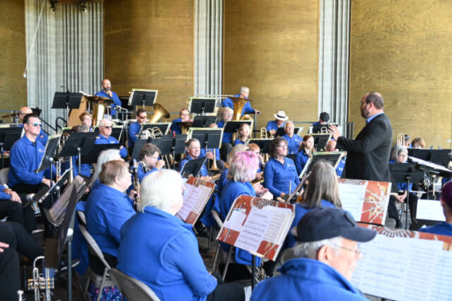 Photo courtesy of Richard Greenway, Sequim City Band/Sequim City Band 

Tyler Benedict directs Sequim City Band members at the group’s Aug. 14 concert. The band is back at the James Center today.