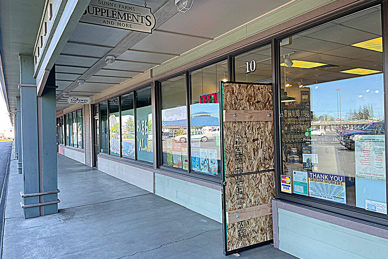 Matthew Nash/Olympic Peninsula News Group 

A burglary sometime between Sept. 6-7 left the front door of Sunny Farms Supplement Store broken as the burglar took a cash register till that contained no money, Sequim police report.