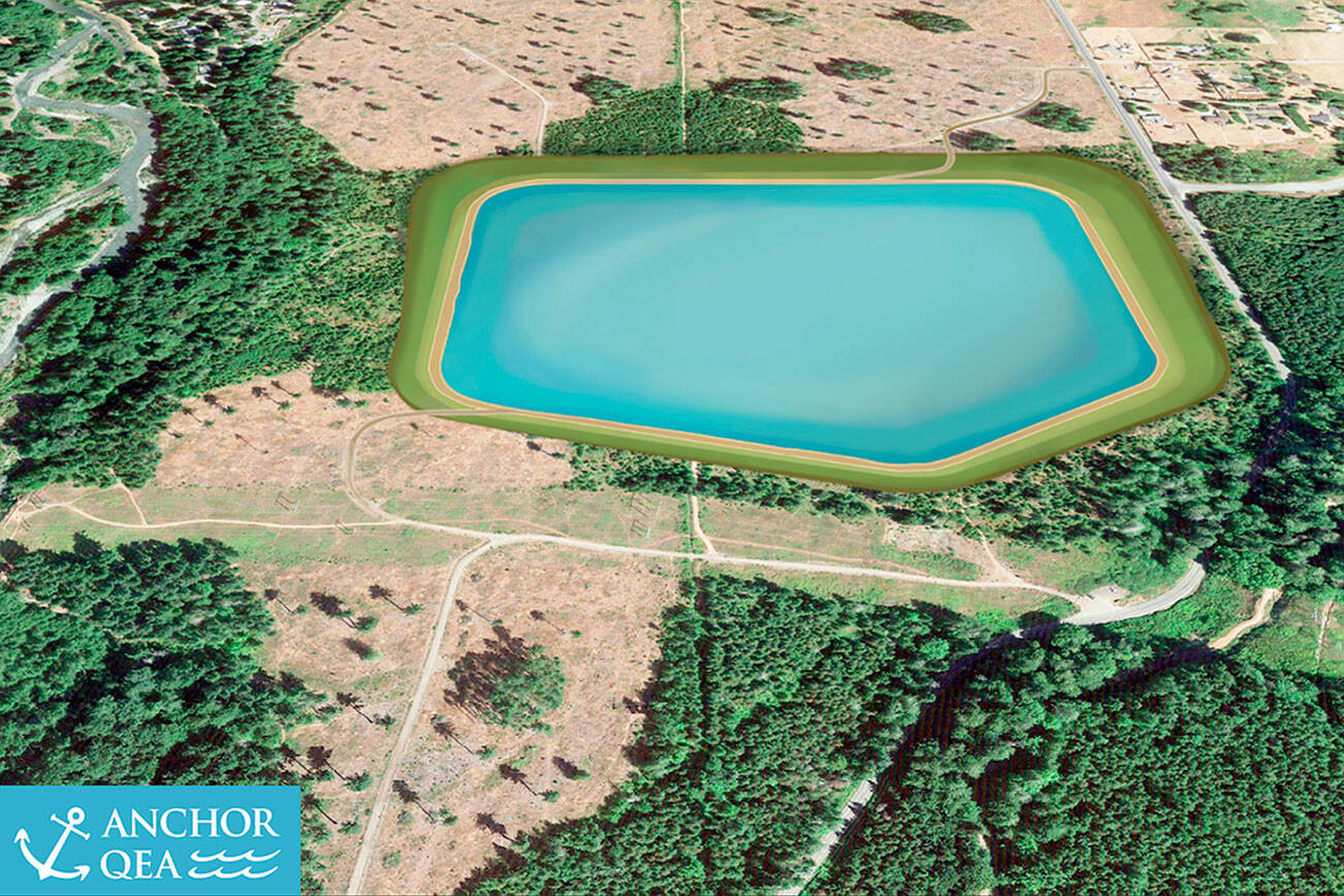 The Dungeness Off-Channel Reservoir is pictured in an artist's rendering by Anchor QEA, the project’s engineering firm.