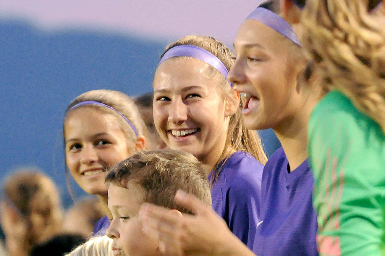 Michael Dashiell/Olympic Peninsula News Group
Sequim's Taryn Johnson (center) set the Wolves' all-time goal scoring record as a junior this season. Johnson is the Peninsula Daily News' All-Peninsula Girls Soccer MVP.