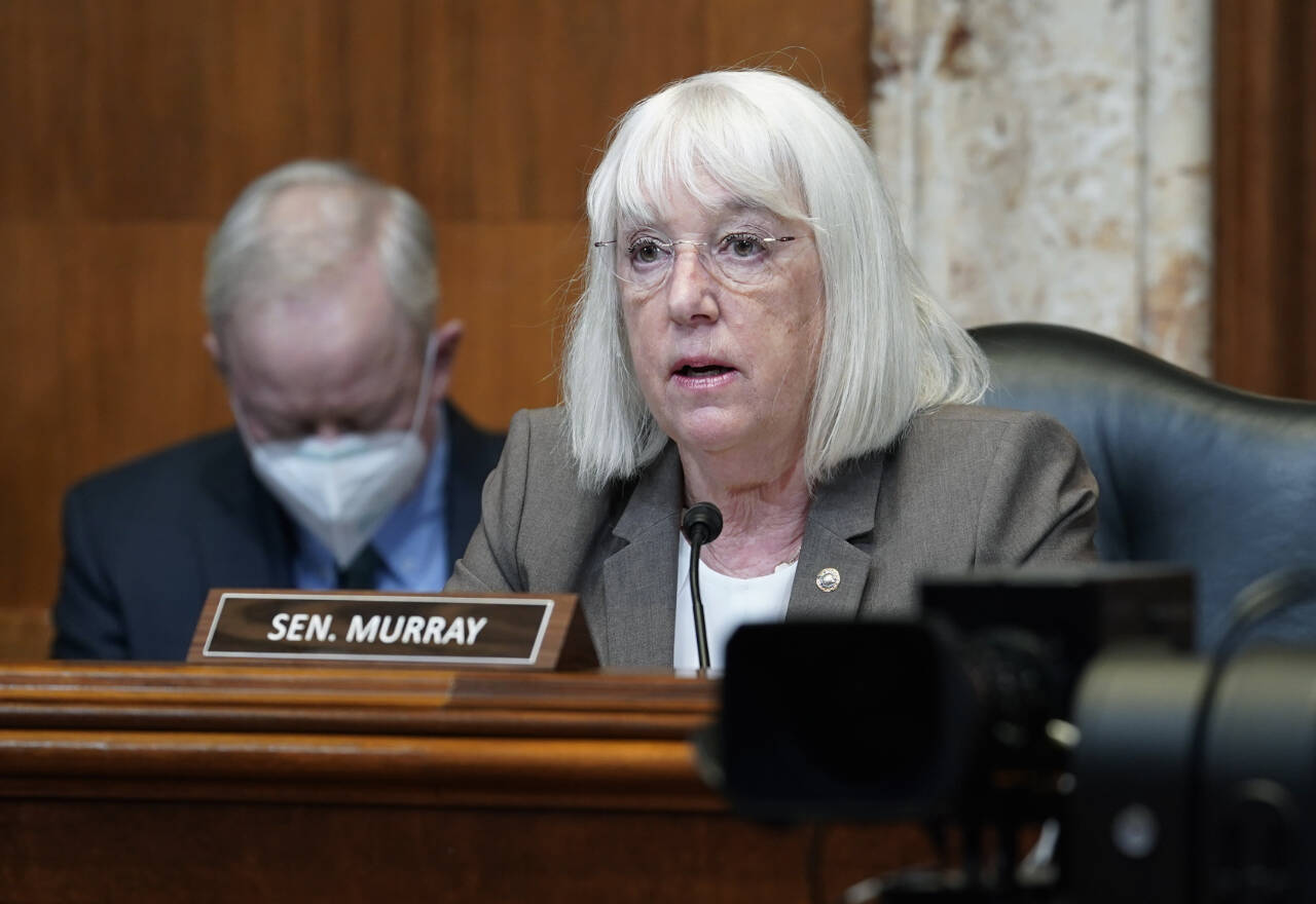 Sen. Patty Murray, D-Seattle, speaks during a House Committee on Appropriations subcommittee on Labor, Health and Human Services, Education, and Related Agencies hearing. (AP Photo/Mariam Zuhaib)