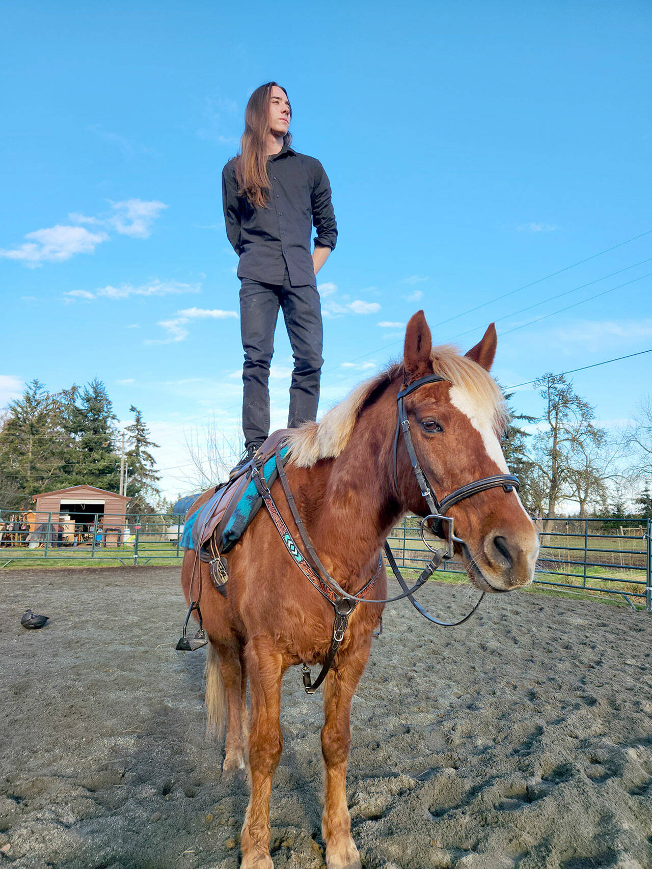 Casper Royall, 17, grandson of an OPEN founder and son of its horse trainer, has enjoyed employing vault training (a type of gymnastics on horseback) with Rupert, a Haflinger horse, who will soon be up for adoption by OPEN.