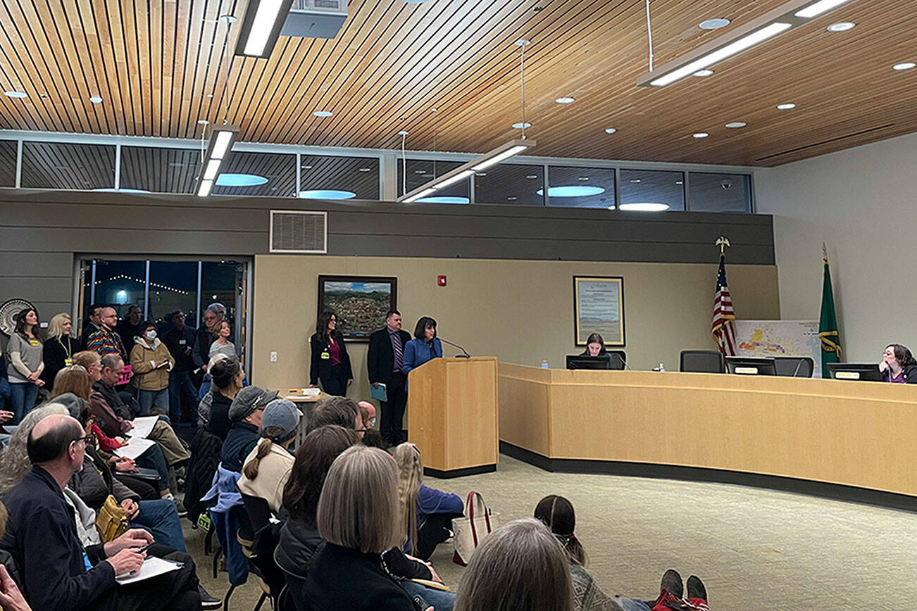 Matthew Nash/Olympic Peninsula News Group
About 100 people gathered in support of Sequim School District's proposed CTE building at Sequim City Council's last meeting. More than 20 people spoke in favor of the project in a public hearing.