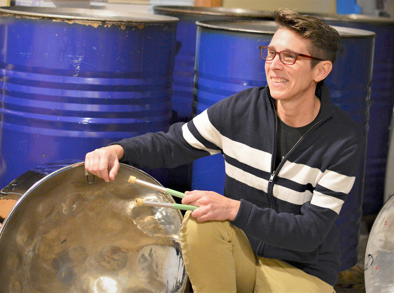 Bandleader Angie Tabor will bring the Sonic Messengers percussion trio to elementary schools across the Peninsula in February. (Diane Urbani de la Paz/for Peninsula Daily News)