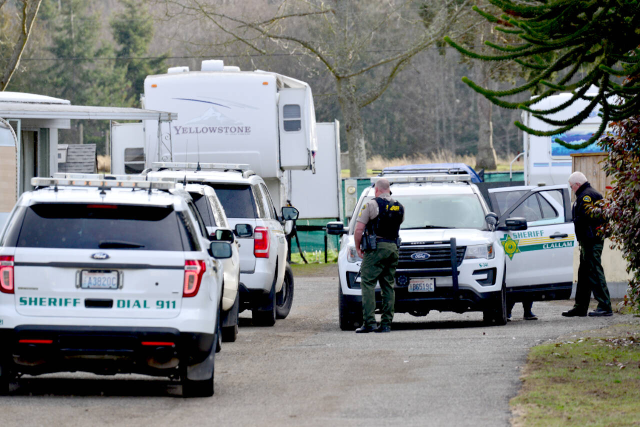 The Clallam County Sheriff’s Office and Port Angeles Police Department responded to a report of a man threatening himself and others with a gun on Friday at the Monroe Street Estates RV Park in Port Angeles. (Peter Segall/Peninsula Daily News)