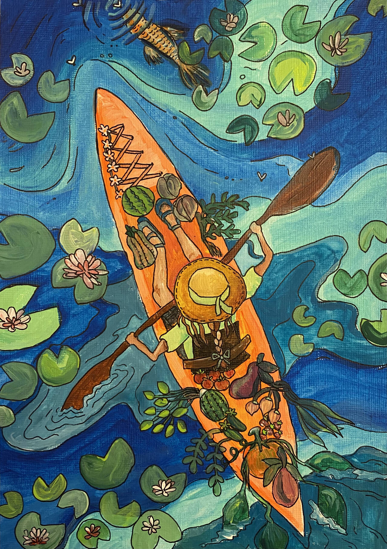 Submitted art / “Kayaking Away from the Farmer’s Market,” by Karlie Viada of Carlsborg, took first place in the PC Student Art & Digital Art division of the 2023 Tidepools Magazine contest.