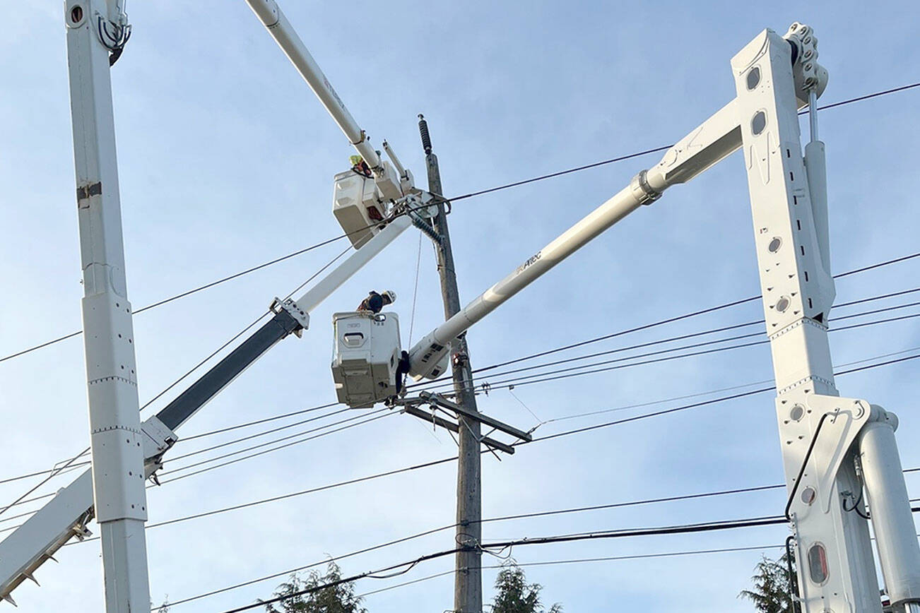 About 1,300 Clallam County PUD customers lost power at 2:30 a.m. Thursday after a car hit a pole at Elizabeth Lane and Old Olympic Highway. (Clallam County PUD)