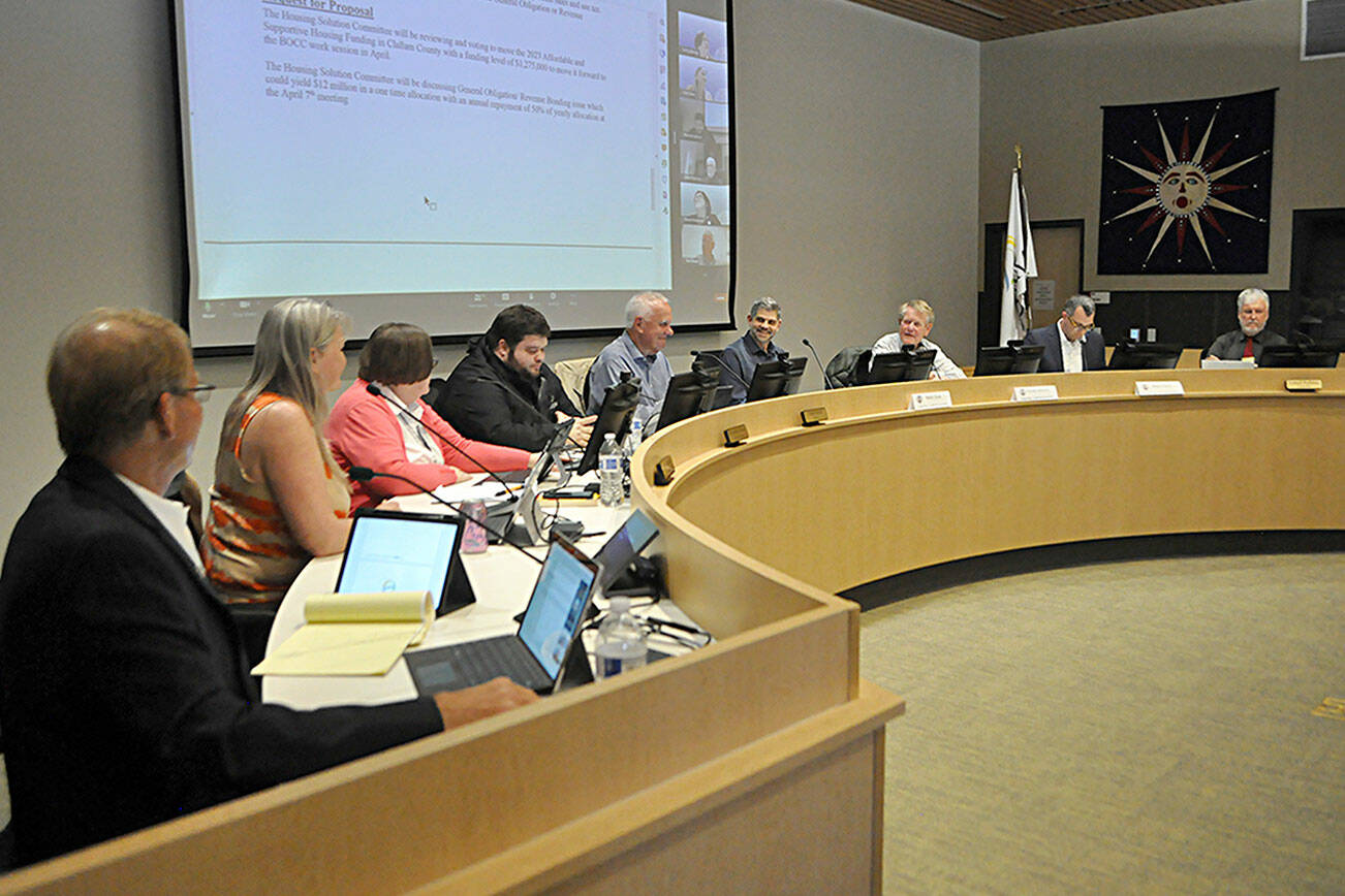 Sequim City Council members and Clallam County commissioners meet for a joint work session to discuss affordable housing and human services funding. (Matthew Nash/Olympic Peninsula News Group)