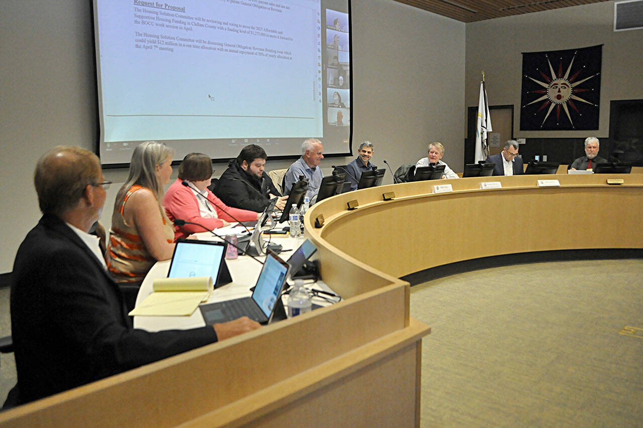 Sequim City Council members and Clallam County commissioners meet for a joint work session to discuss affordable housing and human services funding. (Matthew Nash/Olympic Peninsula News Group)