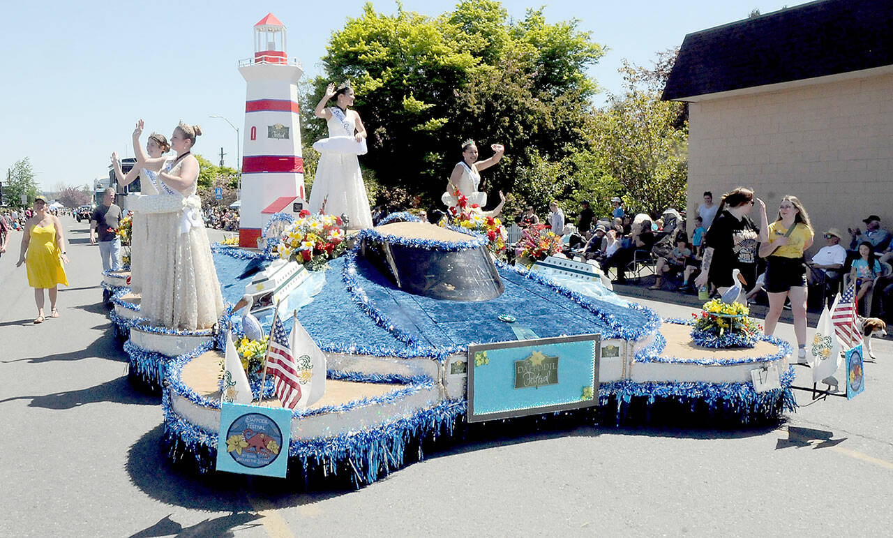 The Pierce County Daffodil Festival float received the Grand Sweepstakes award from the Irrigation Festival parade judges on Saturday. (Keith Thorpe/Peninsula Daily News)