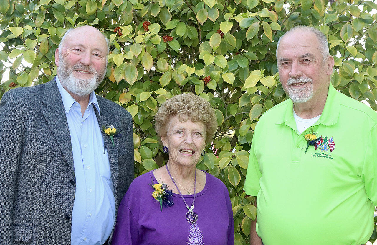 Three Clallam County volunteers were honored for their decades of service with Clallam County Community Service Awards. From left are Lloyd Eisenman of Port Angeles, Emily Westcott of Sequim and Mike Dukes of Clallam Bay-Sekiu. (Dave Logan/for Peninsula Daily News)