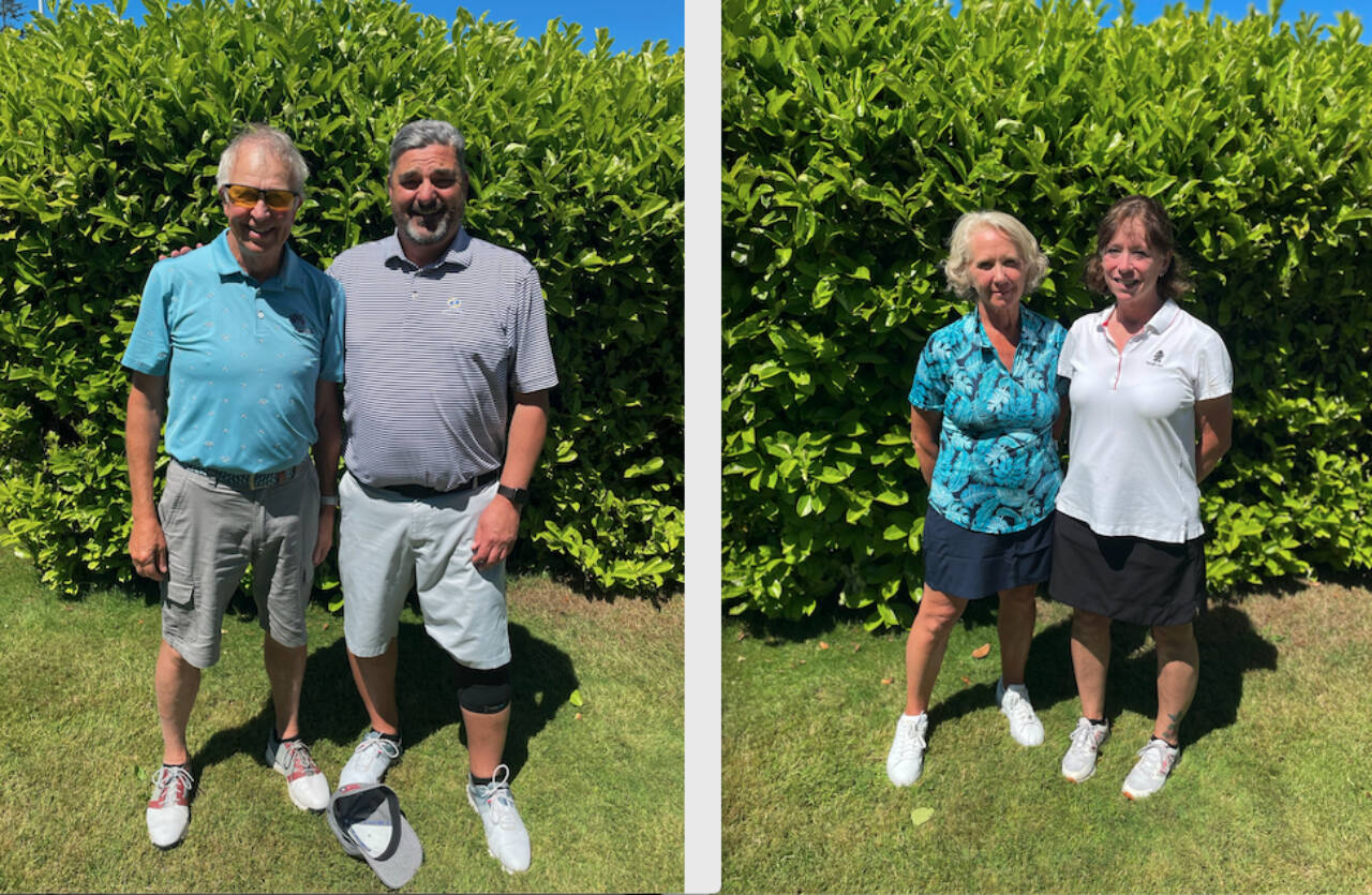 (Left) Roger Olsen and Kelly O'Mera, overall champions of the Sunland golf Club Member Major Championship.
(Right) Rena Peabody and Ruth Parcell, are the women's overall champions of the Sunland Golf Club Member Major Championship. (Sunland Golf Club) (Sunland Golf Club)