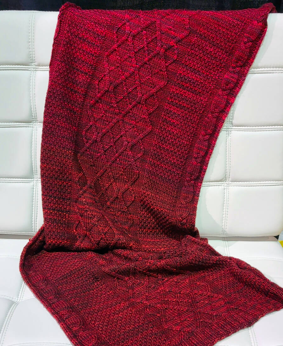 A shawl made from Ruby Beach. Photo courtesy of Cabled Fiber & Yarn.
