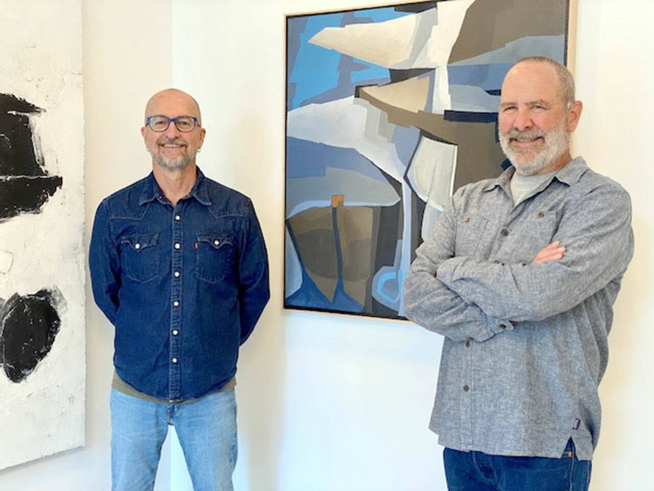 Port Townsend artists Eric Fanson, left, and Fred Videon are featured at the inaugural show at Little Wing Gallery.