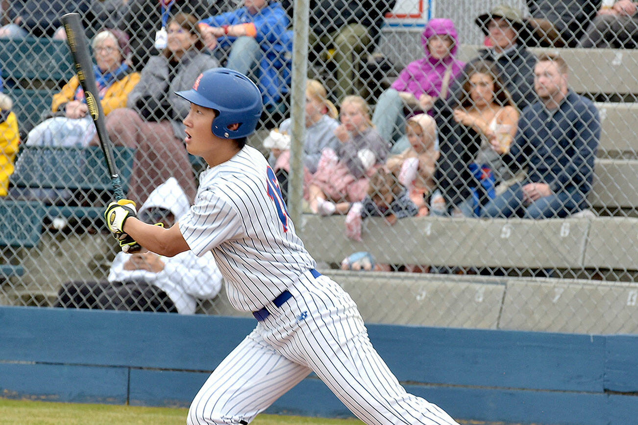 Lefties shortstop B.Y. Choi bats against Springfield early this season at Port Angeles Civic Field. Choi, who also played in Port Angeles in 2022, was drafted this week by the San Diego Padres. (Keith Thorpe/Peninsula Daily News)
