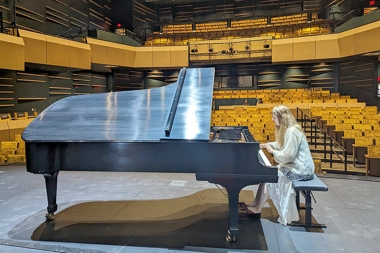 Steve Raider-Ginsburg/Field Hall executive director
Katya Grineva performs a sound check in the Donna M. Morris Theater on Friday afternoon in preparation for a concert on Sunday.