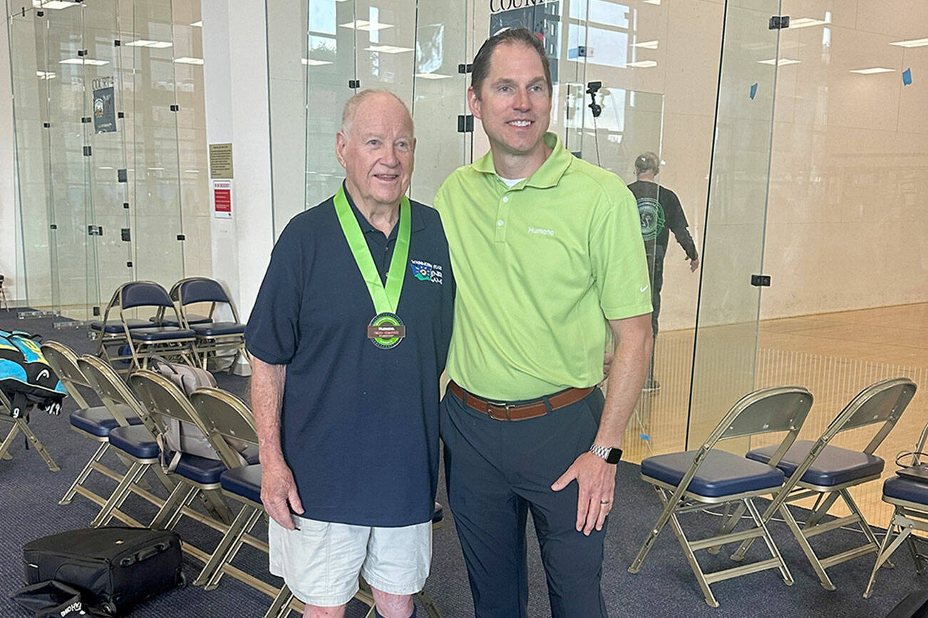 Port Angeles' Gerald Rettala was one of five National Senior Olympics participants to receive an award from sponsor Humana for his commitment to a healthy lifestyle, the games and his community service. Rettala, age 88, won bronze in the racquetball men's singles and silver in doubles play in the 85-89 age group at the games.