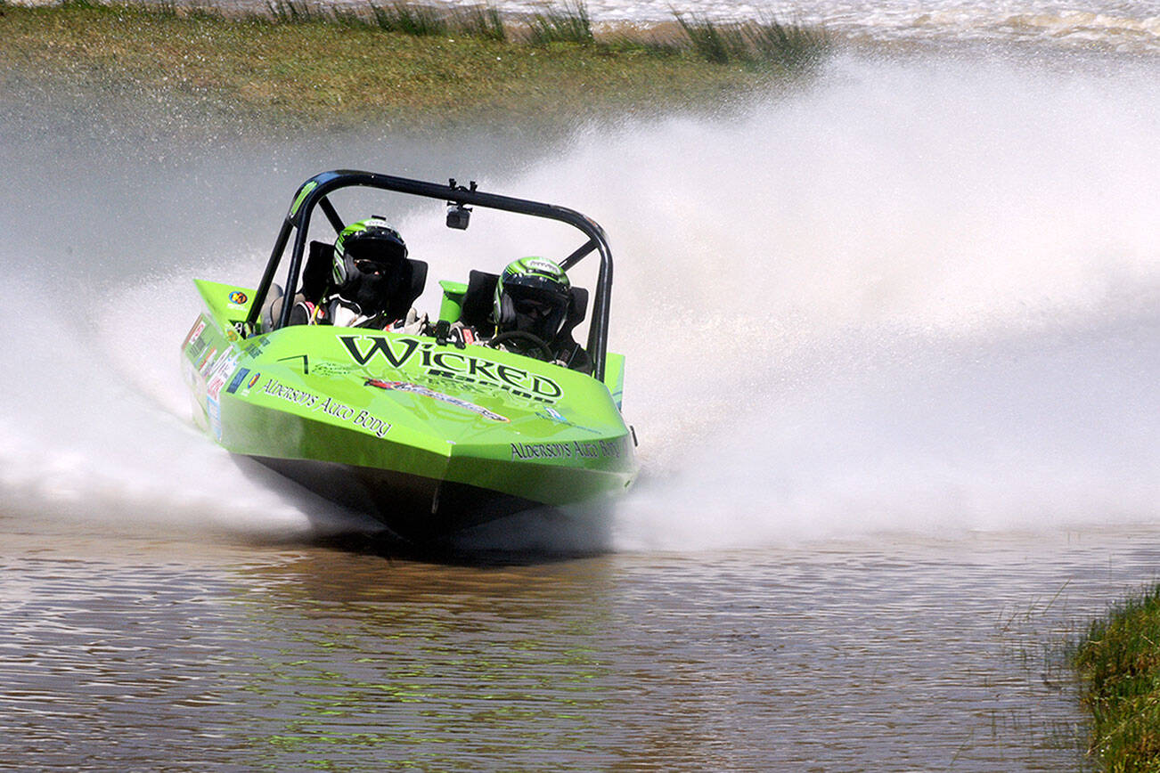 The Port Angeles-based Wicked Racing team of driver Dan Morrison and navigator Cody Catract make a qualifying run on their home course of Extreme Sports Park. (Keith Thorpe/Peninsula Daily News)