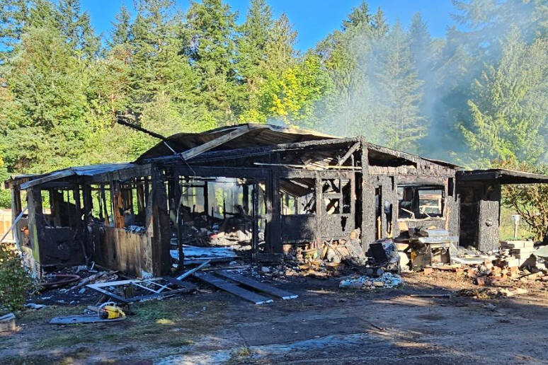 A deceased male was found inside a structure fire on the 300 block of Blue Grouse Lane near East Sequim Bay early Wednesday. (Clallam County Sheriff’s Office)