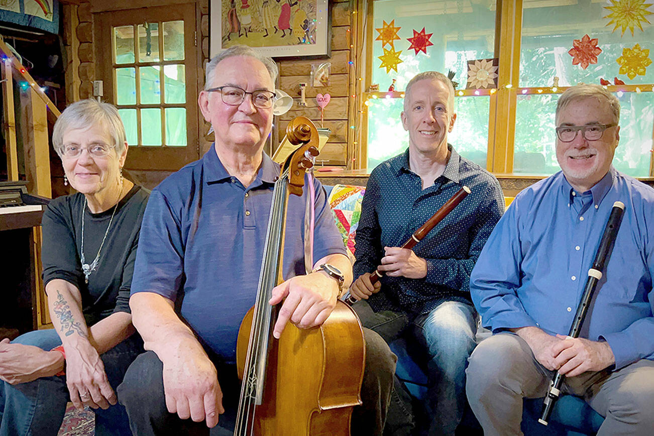 Ensemble Schola Galante members, from left to right, are Dahti Blanchard, Lee Inman, Miguel Rodé and Douglass Hjelm.