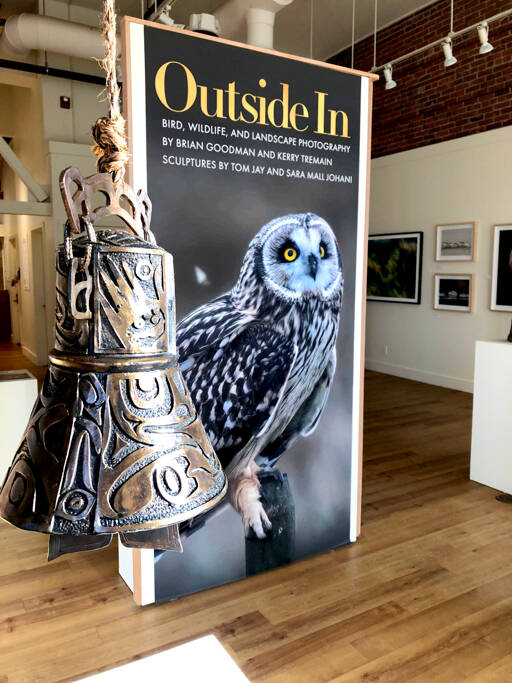 Sara Mall Johanis bronze Forest Bell is suspended at the front of the Outside In exhibition at Jeanette Best Gallery in Port Townsend. (Diane Urbani/Northwind Art)