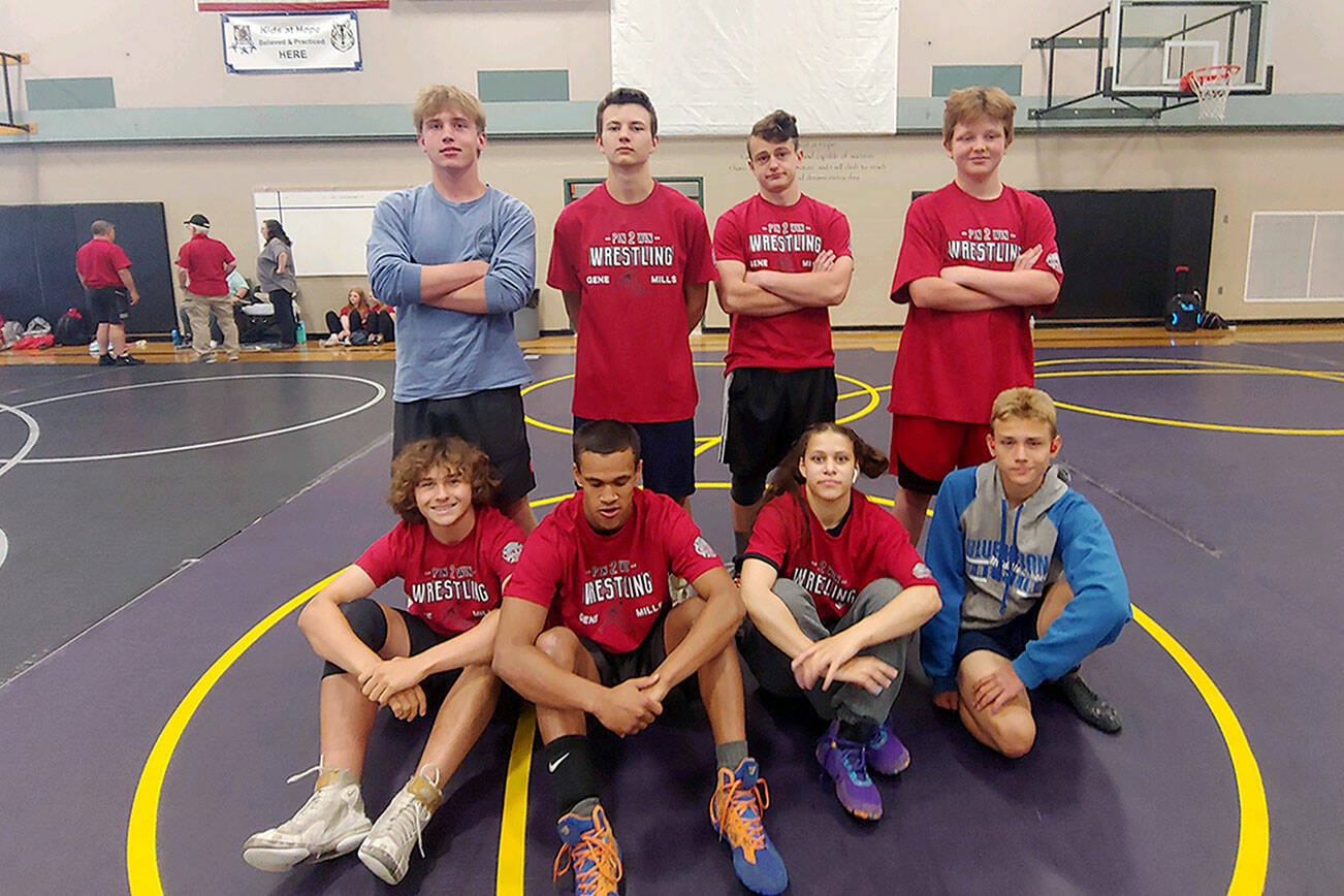 Eight East Jefferson Rivals wrestlers attended the Gene Mills Technique Camp in Sequim earlier this summer, learning from former world champion Gene Mills. 

Back row standing from left:  Rylen Kruse, Aiden Glenn, Levi Donahue, Daltry Lammers and front, Grady White, Manaseh Ramirez, Mi Amada Ramirez and Zeke
Banks.