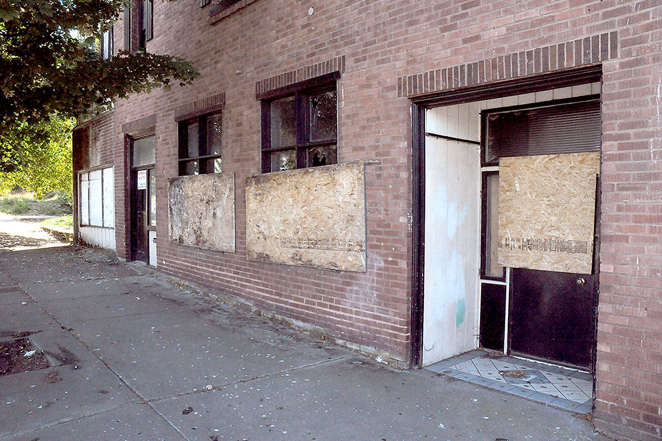 Demolition of a derelict building at 204 E. Front St. in downtown Port Angeles is slated to begin next Monday, prompting temporary lane closures on Front Street leading into the downtown area. (Keith Thorpe/Peninsula Daily News)